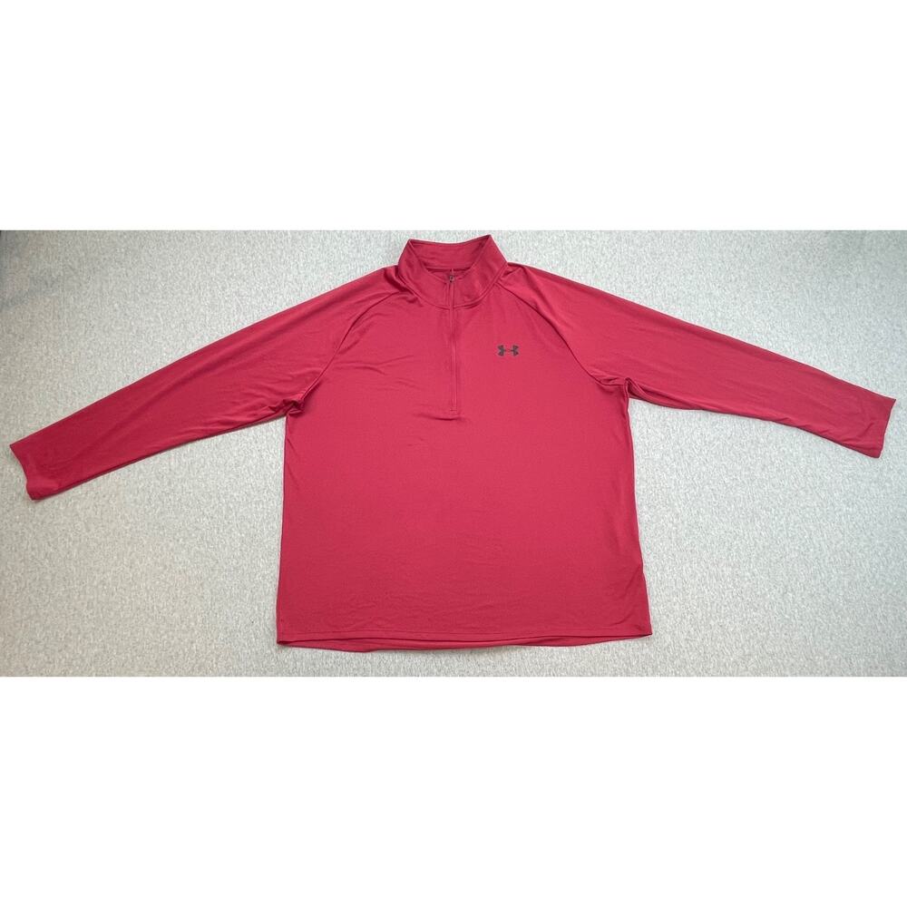Under Armour Shirt Mens XXL Red Loose Performance 1/4 Zip Mock‎ Neck Long Sleeve